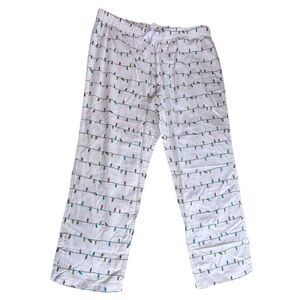 J. Crew Women's Christmas Lights Flannel Pajama Lounge Pants, White, Size XL